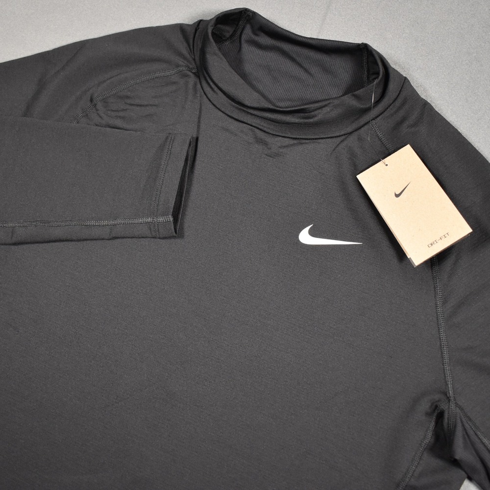 Nike Pro Mens Goldgear Mock Neck Long Sleeve Shirt Large Black NWT DH4806